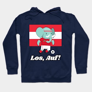 ⚽ Austria Football, Cute Elephant Kicks Ball, Los Auf! Team Spirit Hoodie